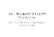 Bearing Capacity of Shallow Foundations - 3A - Bearing...Bearing Capacity of Shallow Foundations ... can be applied on the estimated ultimate bearing capacity such that; ... FS is