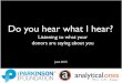 Do you hear what I hear? - TrustedPartnercdn.trustedpartner.com/docs/library...Do you hear what I hear? Listening to what your donors are saying about you June 2015 Bill Jacobs Managing