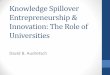 Knowledge Spillover Entrepreneurship & Innovation: The ... · •Comparative advantages shifts from physical capital of knowledge •University is source of knowledge ... and illogical