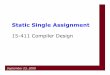 Static Single Assignment - cs.cmu.edufp/courses/15411-f08/lectures/09-ssa.pdf · SSA form In this lecture we introduce Static Single Assignment (SSA) form This is a way of structuring