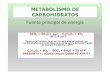 METABOLISMO DE CARBOHIDRATOS - eliasnutri · METABOLISMO DE CARBOHIDRATOS Fuente principal de energía 6CO2+ 6H2O + Luz →C6H12 O6+ 6O2 (673 Kcal.) Tanto en el hombre como en los