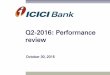 Q2-2016: Performance review - ICICI Bank · Q2-2016: Performance highlights 3 11.8% increase in standalone profit after tax from ` 27.09 bn in Q2-2015 (July-September 2014) to ` 30.30