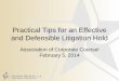 Practical Tips for an Effective and Defensible Litigation Hold · Appeals, Texas Supreme Court, and the Fifth Circuit Court of Appeals, as well as alternative dispute resolution forums
