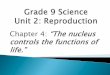 Chapter 4: â€œThe nucleus controls the functions of life.â€‌ show...  Chapter 4: â€œThe nucleus controls