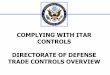 COMPLYING WITH ITAR CONTROLS DIRECTORATE … · DDTC ORGANIZATION Assistant Secretary of Political-Military Affairs (PM) Puneet Talwar ... Terry Davis (Acting) Compliance (DTCC) Sue