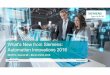 What's New from Siemens: Automation Innovations 2016 · PLCSIM Advanced Cloud Connector Connectivity OPC UA Multiuser Energy Suite Option packages for Digitalization Integration S7-1500T