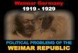 POLITICAL PROBLEMS OF THE WEIMAR REPUBLIC .The Weimar Republic was set up in Germany after the Kaiser