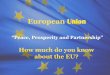European Union · The European Union What is the European Union? • Shared values: liberty, democracy, respect for human rights and fundamental freedoms, and the rule of law