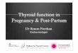 Thyroid function in Pregnancy & Post-Partum thyroid hormone synthesis increases by 30 - 50% in pregnacy ii. Iodine requirements are increased in pregnancy • RDI in pregnancy 250