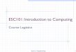 ESC101: Introduction to Computing - ict.iitk.ac.in · Welcome 23 Why am I doing this course? Esc101, Programming Process of Programming: Step 1 • Define and model the problem. In