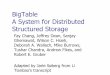 BigTable A System for Distributed Structured Storage · BigTable A System for Distributed Structured Storage Fay Chang, Jeffrey Dean, Sanjay Ghemawat, Wilson C. Hsieh, Deborah A