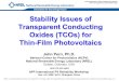 Stability Issues of Transparent Conducting Oxides (TCOs ... · •Instability of TCO, especially ZnO-based contact electrodes, (and absorber), imposes stringent requirements on thin-film