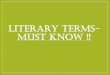 LITERARY TERMS- MUST KNOWpehs.psd202.org/documents/mleibfor/1509720628.pdf · LITERARY TERMS-MUST KNOW !! Characterization: The means by which an author establishes character. An