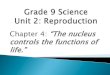 Chapter 4: “The nucleus controls the functions of life.” · PDF file Chapter 4: “The nucleus controls the functions of life.” the organelle that is responsible for heredity