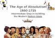 Age of Absolutism...Absolutism-Terms to Know • Divine Right-The belief that God chose a ruler to rule. • Monarch-A ruler who is part of a ruling family that passes down power to