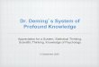 Dr. Deming s System of Profound Knowledge - Jeffrey W Elliott€¦ · Dr. Deming’s System of Profound Knowledge Appreciation for a System, Statistical Thinking, Scientific Thinking,