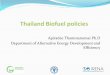 Thailand Biofuel policies - Food and Agriculture Organization · Sugarcane •Area 8.3 M.Rai •Yield 12.1 T/Rai/Year •Output 100 MT Ethanol 949 ML Molasses 4.6 MT Ethanol 2.63