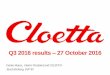 Q3 2016 results 27 October 2016 - Cloetta...Q3 2016 results – 27 October 2016 Danko Maras, Interim President and CEO/CFO Jacob Broberg, SVP IR Title Arial, Bold, 40 pt, red Text/Bullets,