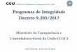 Programas de Integridade Decreto 9.203/2017conaci.org.br/wp-content/uploads/2018/05... · Programas de Integridade Decreto 9.203/2017 Belo Horizonte, 8 de junho de 2018 Ministério