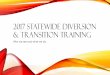 2017 Statewide Diversion & Transition Training · 2017-09-18 · •Coordinating delivery of services including: medical supplies, transportation, placement options, wrap-around services,