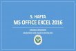 5. HAFTA MS OFFICE EXCEL 2016 - Çukurova Universityenformatik.cu.edu.tr/VeriAnaliz/5.Hafta.pdfişlemleri ve makrolar gibi işlevler bulunur. Görünüm sekmesi seçildiğinde 5 tane
