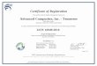Certificate of Registration Advanced Composites, Inc. - Tennessee · 2019-09-11 · Certificate of Registration This certifies that the Quality Management System of Advanced Composites,
