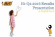 H1-Q2 2016 Results Presentation - Bic · H1-Q2 2016 Results Presentation. 4 August 2016. Group and category . highlights. Consumer business (88% of total sales) +5.9%; ... Nielsen