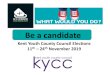 Be a candidate - Kent · Who are KYCC? KYCC stands for Kent Youth County Council. KYCC voice the views and opinions of young people aged 11-18 living, working or being educated in