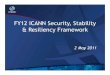 FY12 ICANN Security, Stability & Resiliency Framework · 5/2/2011  · Three Categories of Action in SSR 4 • Areas"of"ICANN"Operaon" – Internal"IT,"LRroot,"DNS"Operaons,"IANA,"Compliance,"String"