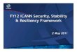 FY12 ICANN Security, Stability & Resiliency Framework · Three Categories of Action in SSR 4 • Areas"of"ICANN"Operaon" – Internal"IT,"LRroot,"DNS"Operaons,"IANA,"Compliance,"String"