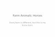 Farm Animals: HorsesFarm Animals: Horses Every barn is different, but this is my horse barn. Meet Blondie She is a 33-year old mare, a female adult horse. She is standing in her fenced