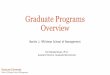 Graduate Programs Overview · MBA Full-Time Program Overview • 2-year program requiring 54 credits • 36 credits of core • 18 credits of electives • 6 of 18 credits must be