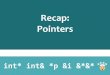 Recap: Pointers - lec.inf.ethz.ch · Step-by-Step Example. 7. A. 4. 8. int i = 5; int* p; p = &i; *p = 7; cout