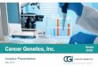 Cancer Genetics, Inc. Nasdaq (CGIX) · Investor Presentation | 2015 Cancer Genetics, Inc. | | @Cancer_Genetics 3 Fact Sheet Market Cap $110.08 Mn Stock Price $11.29 [6/04/2015] Ticker