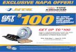 EXCLUSIVE NAPA OFFER! 100 · EXCLUSIVE NAPA OFFER! GET UPTO $ on select Brake Pads with paid installation! 100 after rebate** ® Offer Valid May 1 - June 30, 2020 See reverse for