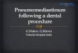 Pneumomediastinum following dental procedure · Complications: cardiac/pulmonary failure, air embolism, pneumopericardium, pneumothorax, pneumoperitoneum, optic nerve damage, infection/sepsis,