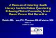A Measure of Listening Health Literacy Predicts Patient … · 2012-11-07 · Breast Cancer Prophylaxis as a Context for Communication and Decision Making Patient must-- 1. Understand