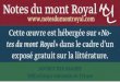 Notes du mont Royal ←  · tes du mont Royal» dans le cadre d’un exposé gratuit sur la littérature. ... humaine, soit qu’il le rêve hors du monde ... --VII---tait sans cesse