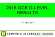 2016 GCE O-LEVEL RESULTS - Tampines Secondary …...2016 GCE O-LEVEL RESULTS 11 Jan 2017 SCOPE 1. Important materials to receive 2. Joint Admission Exercise (JAE) 3. Direct School
