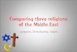 Comparing three religions of the Middle East...•Bible (story of Jesus’ life) Old Testament: history of the law and stories of the prophets New Testament: stories of Jesus’ life