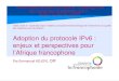 Adoption du protocole IPv6 : enjeux et perspectives pour l’Afrique …©minaire... · 2019-04-25 · IPv6 (protocole Internet, version 6), caractérisé notamment par un espace