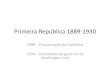Primeira República 1889-1930€¦ · República da Espada - 1889-1894 •Presidentes militares •Republicanos – não era um bloco coeso; grupo heterogêneo •Governo Provisório