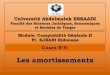 Université Abdelmalek ESSAADIfsjest.uae.ac.ma/fsjest/cours/Jbari/S2-Cours n5-Les... · 2020-03-19 · La somme des amortissements pratiqués constituent l’amortissement cumulé