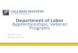 Department of Labor Apprenticeships, Veteran Programs · 2019-08-09 · The Veteran Landscape 64 is the median age of a Veteran (Men=65, Women=50) 18.2M Veterans in the United States