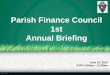 Parish Finance Council 1st Annual Briefing. … · 01/06/2018  · Creating and administering Parish spending policies. ... Accounts Payable 30,000 Offeratory Collections 27,273 Custodial