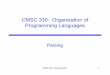 CMSC 330: Organization of Programming Languages · Scanning (“tokenizing”) Converts textual input into a stream of tokens •These are the terminalsin the parser’s CFG •Example