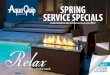 SPRING SERVICE SPECIALS - Aqua Quip · 2016. 10. 17. · Easy, weekly system for clean, clear water. No measuring needed! 20% o˜ Trio Spa System Chlorine and bromine free water care