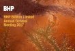 BHP Billiton Limited Annual General Meeting 2017...This presentation should not be relied upon as a recommendation or forecast by BHP. Credit rating information A credit rating is