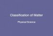 Classification of Matter · Classification of Matter by Composition All matter can be classified into two categories: Pure Substances or Mixtures 9. Pure Substances 10 ELEMENT. Classification
