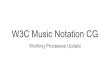 W3C Music Notation CG · Graphics Performance audio Performance data ("MIDI-like") Connects time (audio) to space (graphics) or semantics No dynamic layout or interpretation: instances